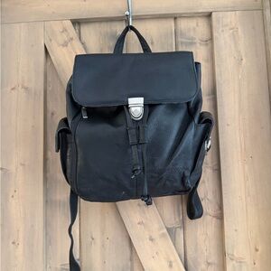 Wilsons Leather Backpack Black Multi Pocket Travel
School Work Unisex Moto EUC